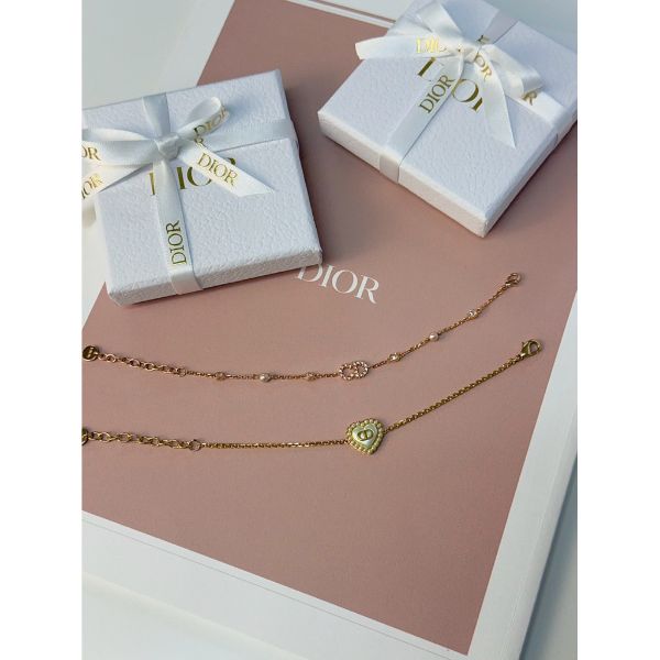 Dior 經典CD Logo、愛心設計 金色 女生 雙鏈 手鍊