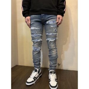 AMIRI 經典 藍色破壞 彈性 窄管 牛仔褲