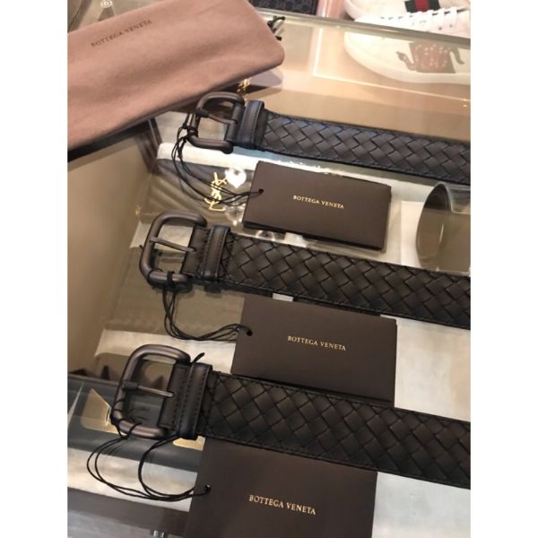 Bottega Veneta BV經典編織4.0寬男款牛皮皮帶黑色 午夜藍