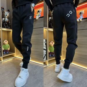on昂跑聯名羅意威刺繡logo休閒褲 純棉男女同款修身顯瘦哈倫小腳衛褲 長褲